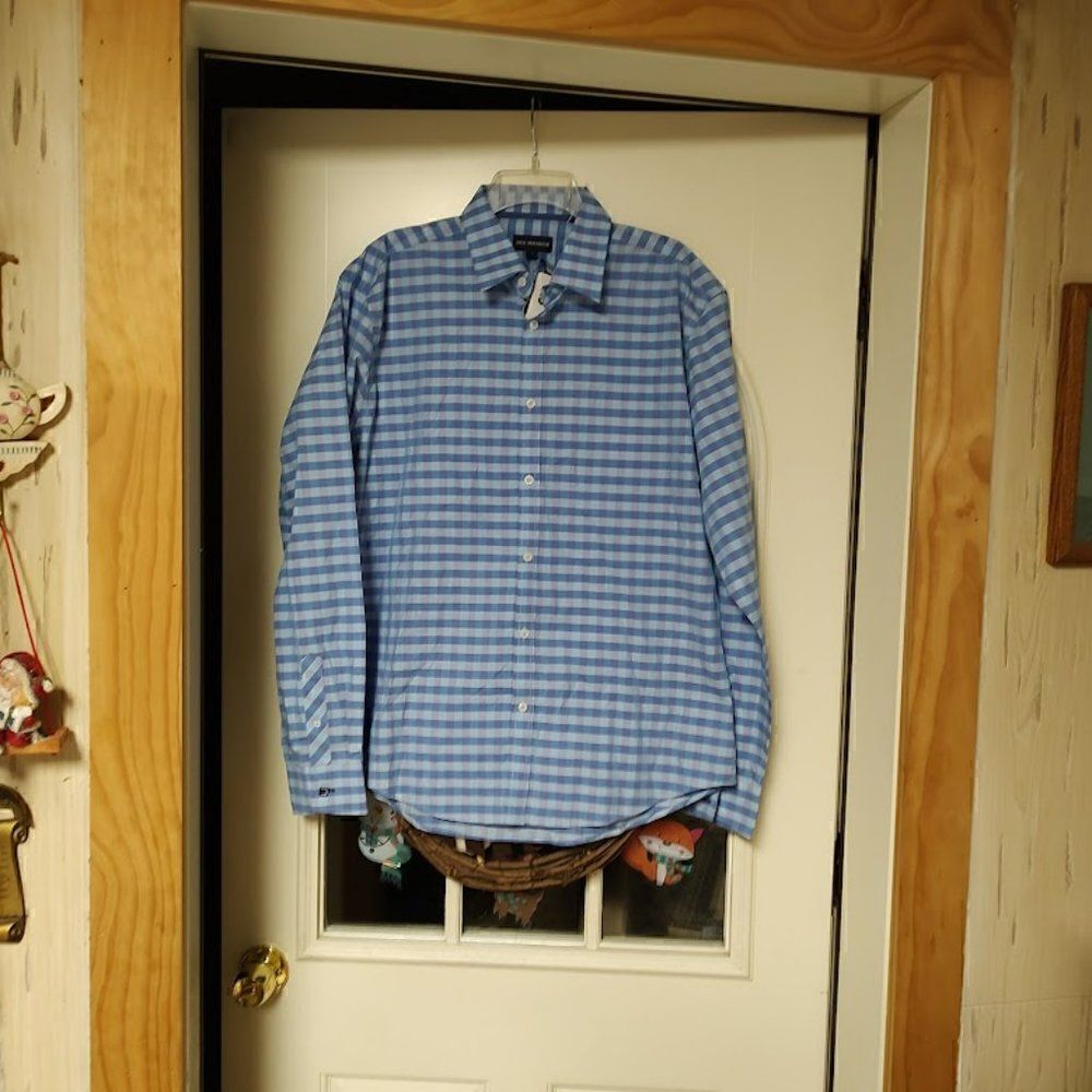 New Jack Maverick Blue Fulton Slim Fit Button Down Dress Shirt Size Men's L